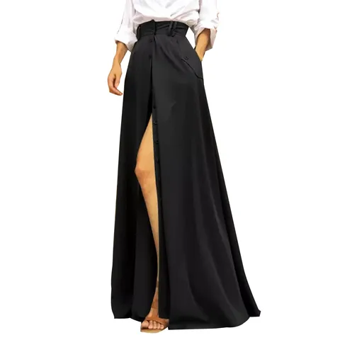 Новая женская элегантная юбка для вечеринки, Женская однобортная юбка-макси с высокой талией и карманами