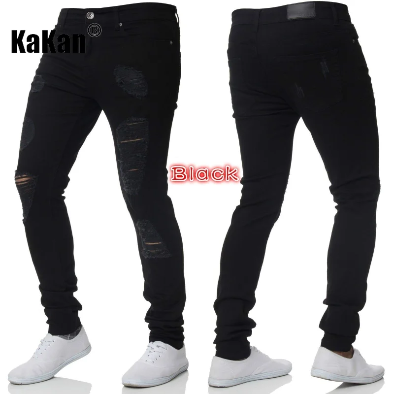 Kakan - New European and American Distressed Slim Fit Small Feet Jeans for Men, Youth Trend Stretch Long Jeans K49-082