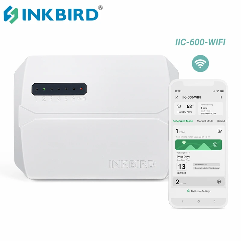 INKBIRD Smart Sprinkler Controller IIC-600-WIFI 6-Zone Irrigation System Controller Supports Muti-time Watering & Rain Sensors