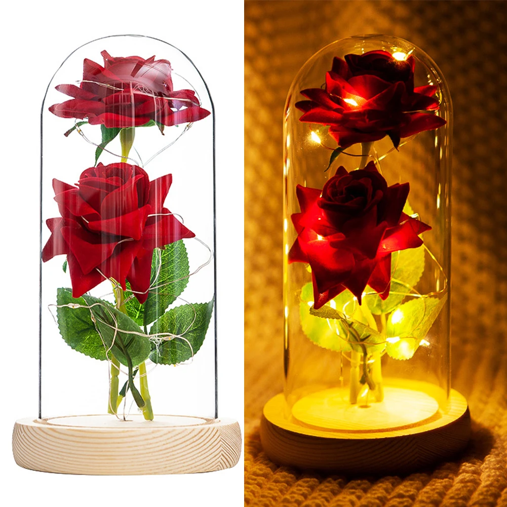 

Роза Красавица и чудовище, искусственные цветы, Роза светодиодный стеклянном куполе, украшение для дома на годовщину, свадьбу, День Святого ...