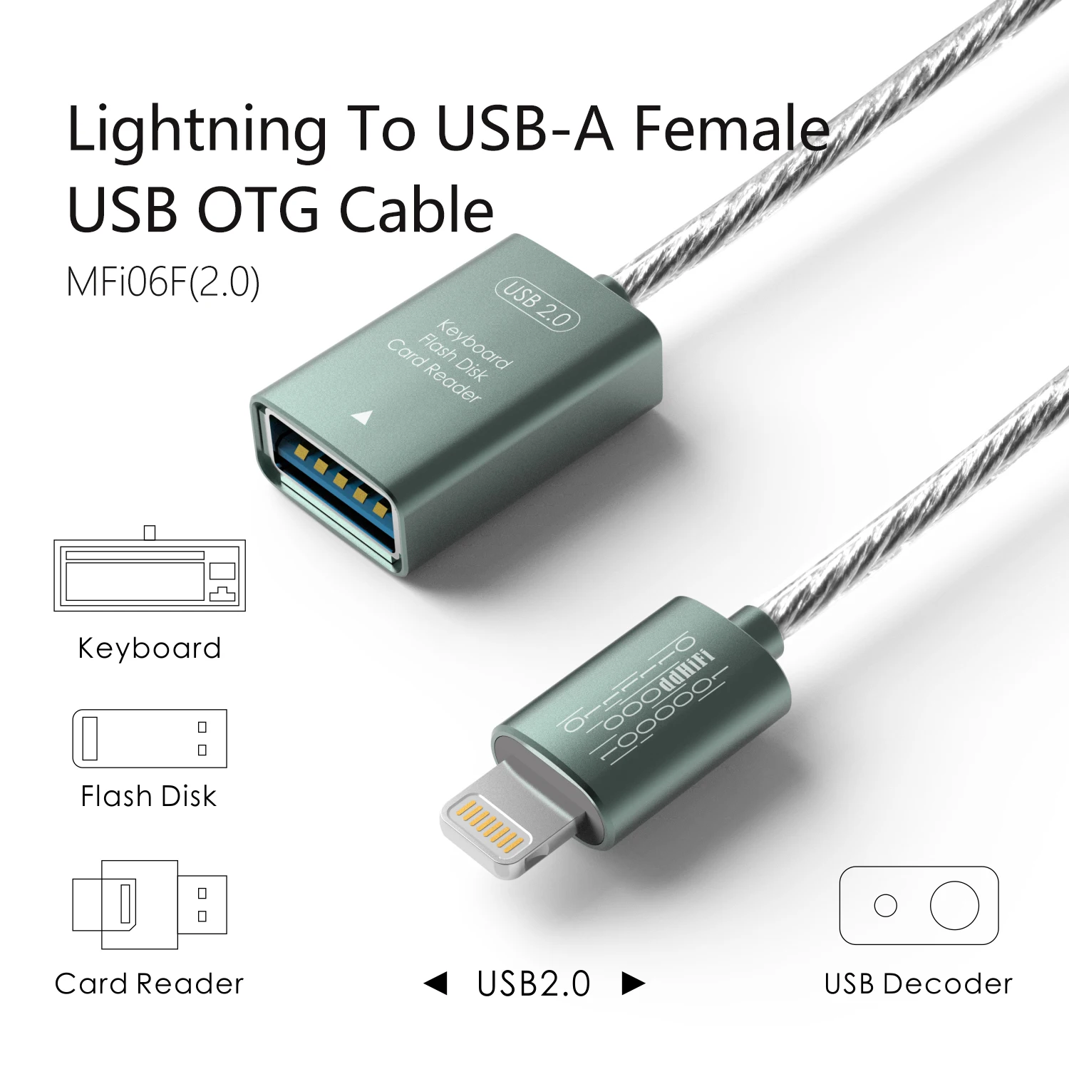 

DDHiFi MFI06F 2.0 Lightning to USB - A Female USB OTG Cable for Various Devices