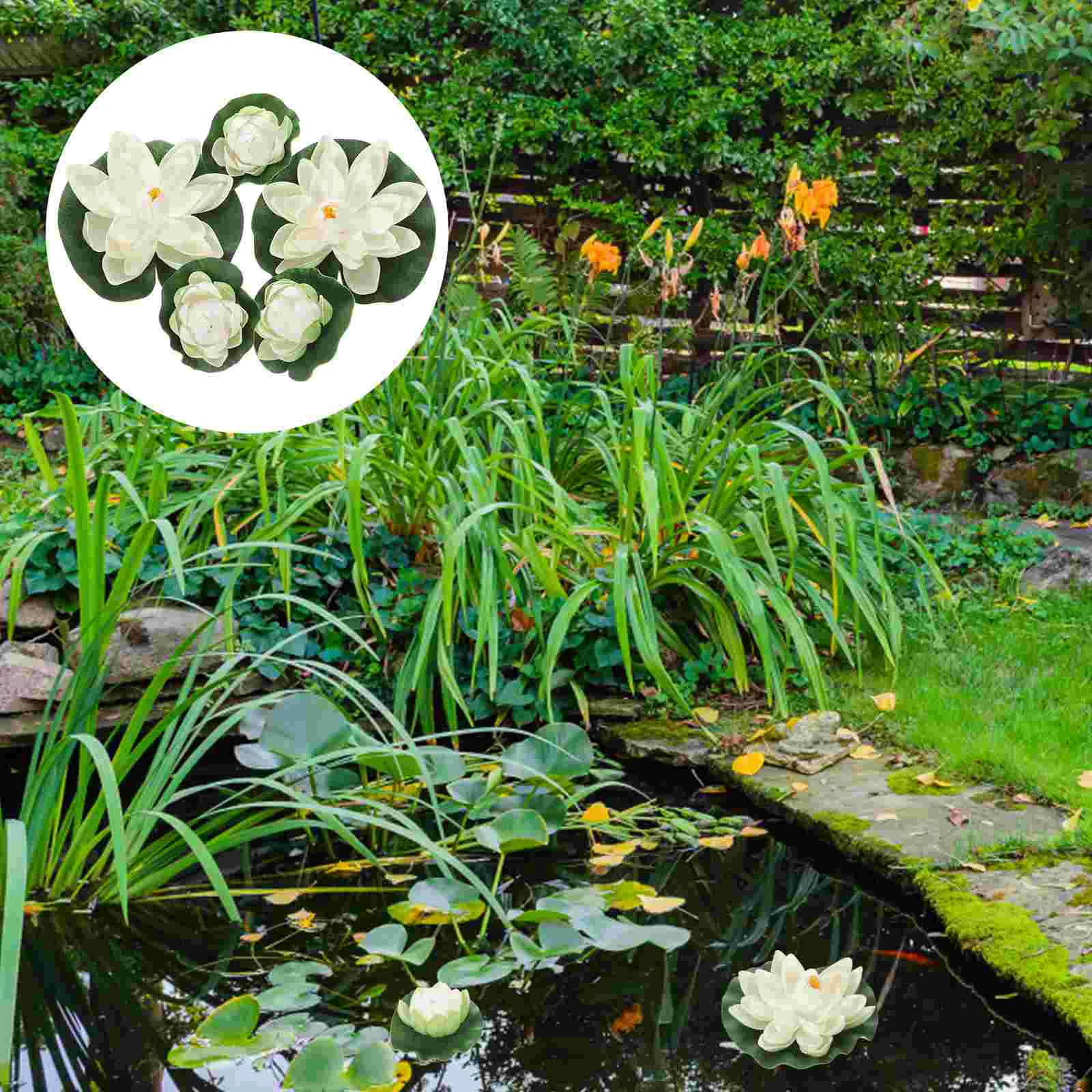 

5Pcs Plants Artificial Water Lily Pads Floating Flowers Pond Plants Simulation Pond Plants Aquarium Water Lily