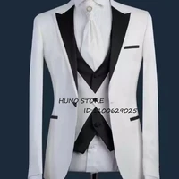 slim fit mens suit lapel collar 3 piece custom tuxedo blazer wedding groomsmen casual party male jacket vest pants
