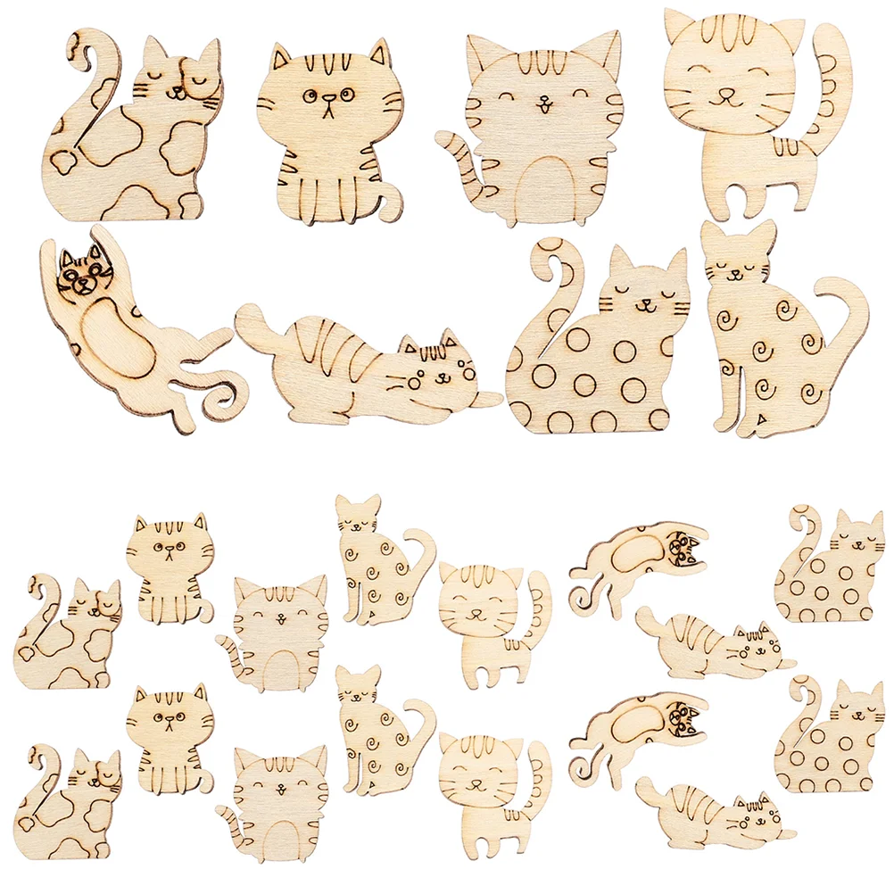 

50 Pcs Wood Slice Prop Ornaments Decorations Graffiti Chip DIY Craft Wooden Slices Unfinished Cat Cutouts Child
