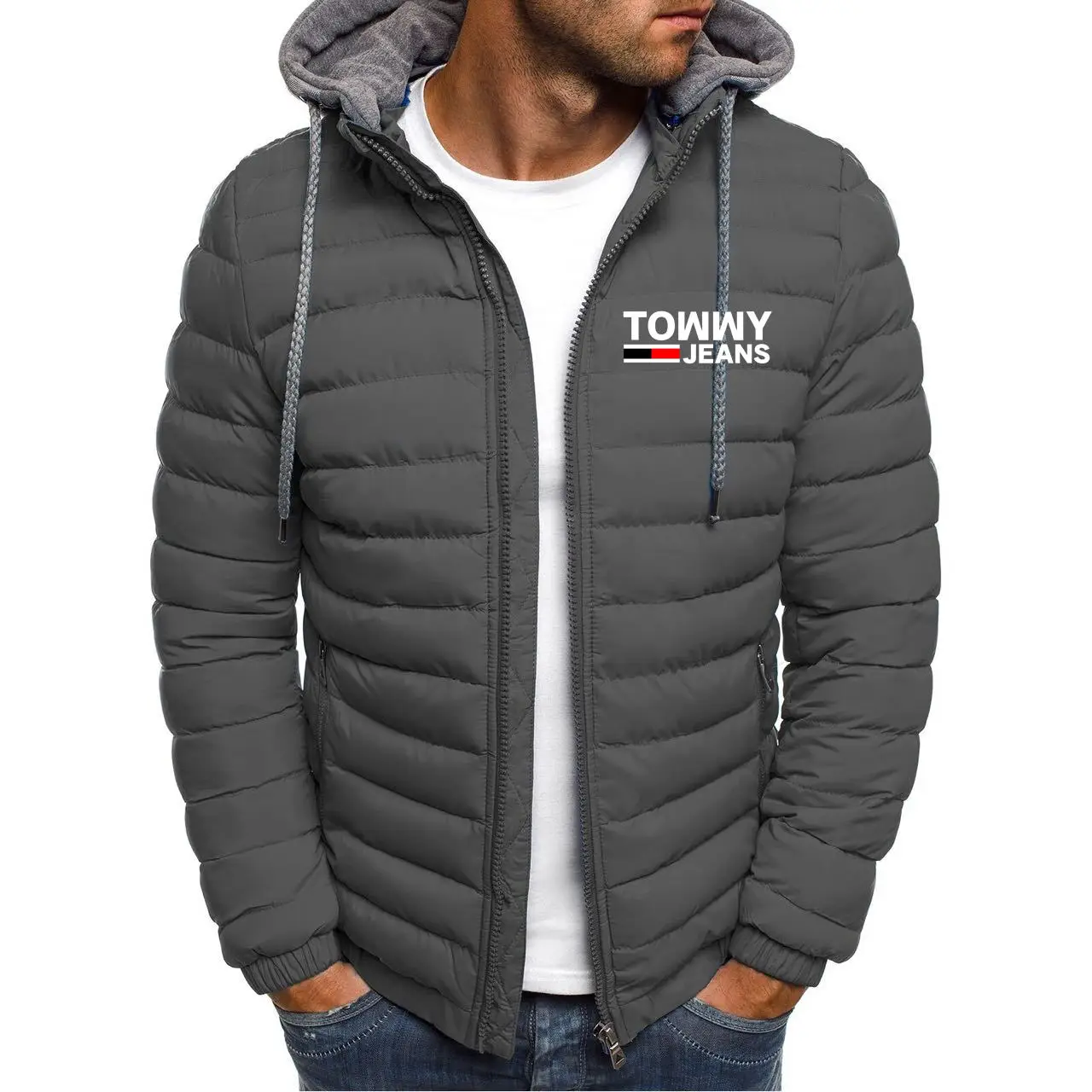Plus Size Men's Outdoor Casual Jackets Winter Coats Men's Clothing Hooded Black Jackets Men's Coats Quilted Streetwear Zipper