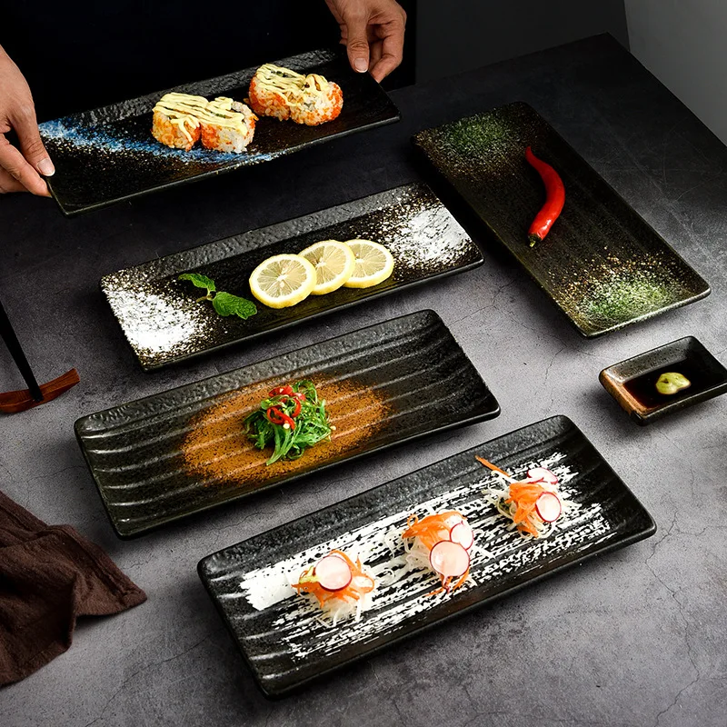 

creative rectangular stone plate ceramic dish sushi inventory heart plate flat plate commercial Japanese cuisine tablewar