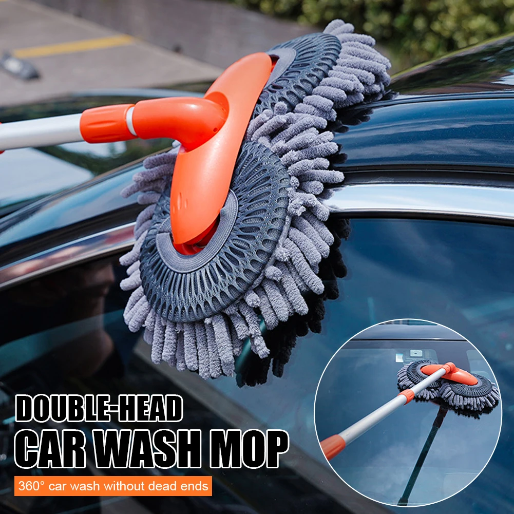 

Double Brush Head Rotating Car Wash Mop Three-Section Telescopic Soft Brush Mop Roof Window Cleaning Maintenance Car Wash Tools