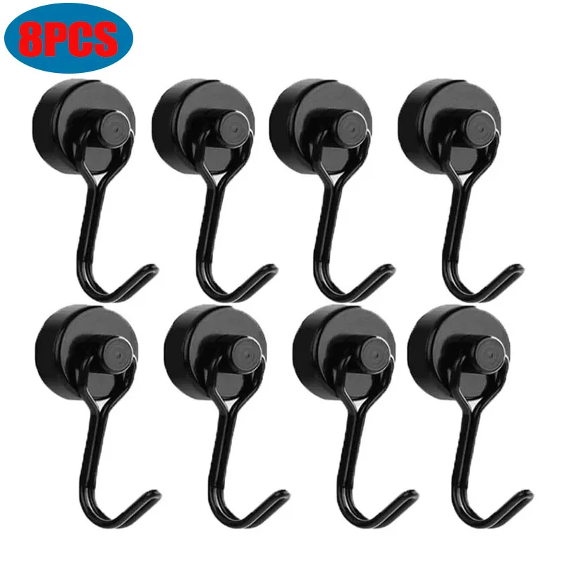 

4/8Pcs Magnetic Hooks Heavy Duty Magnets Hook 30LB Strong Neodymium Magnet with Swivel for Home Kitchen Refrigerator Wreath Keys