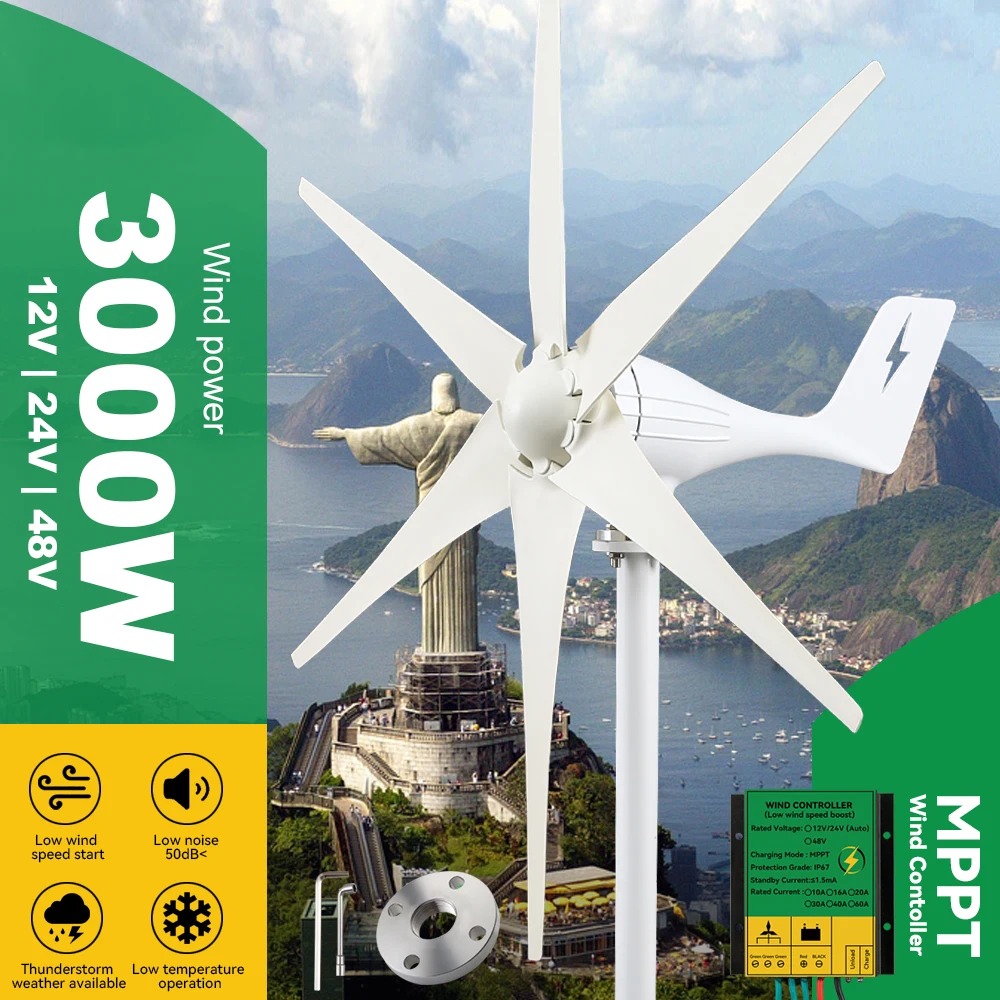 Бразилия Бесплатная доставка 3000 Вт ветряная мельница турбинный генератор 3 кВт 6 8