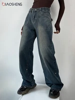 women high waisted baggy jeans vintage wide straight leg boyfriend denim cargo pants with pockets y2k grunge casual streetwear