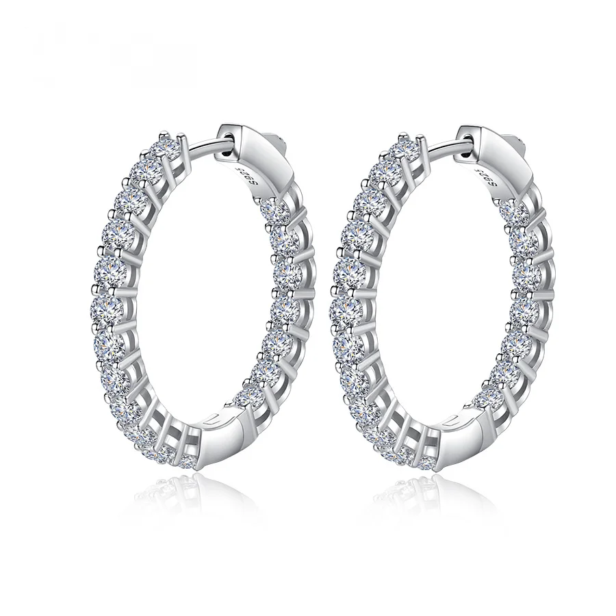 Boucles d'oreilles en argent Sterling 100% et Moissanite pour femmes, bijoux scintillants de luxe, cadeaux, 3mm, 925 2