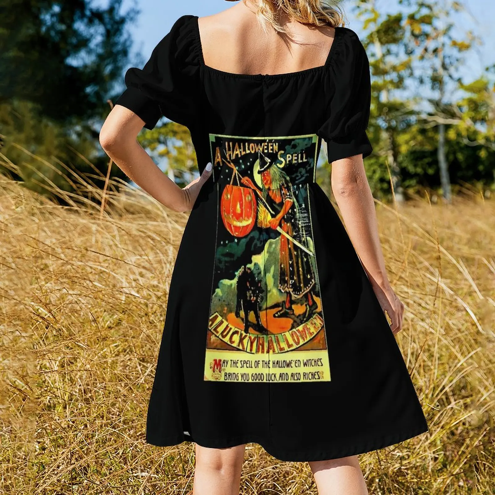 Винтажное платье ведьмы на Хэллоуин с короткими рукавами платья длинными