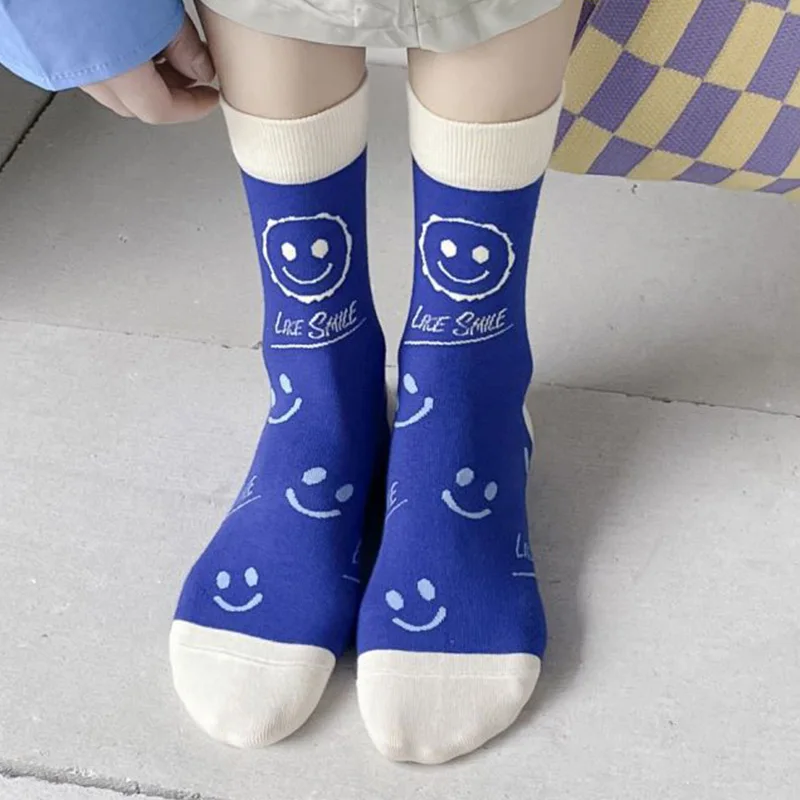 5 Pairs Kawaii Socks Designer Brand Korean Style Women Socks Set Winter Long Socks Pure Cotton Middle Tube Fashion Socken Damen