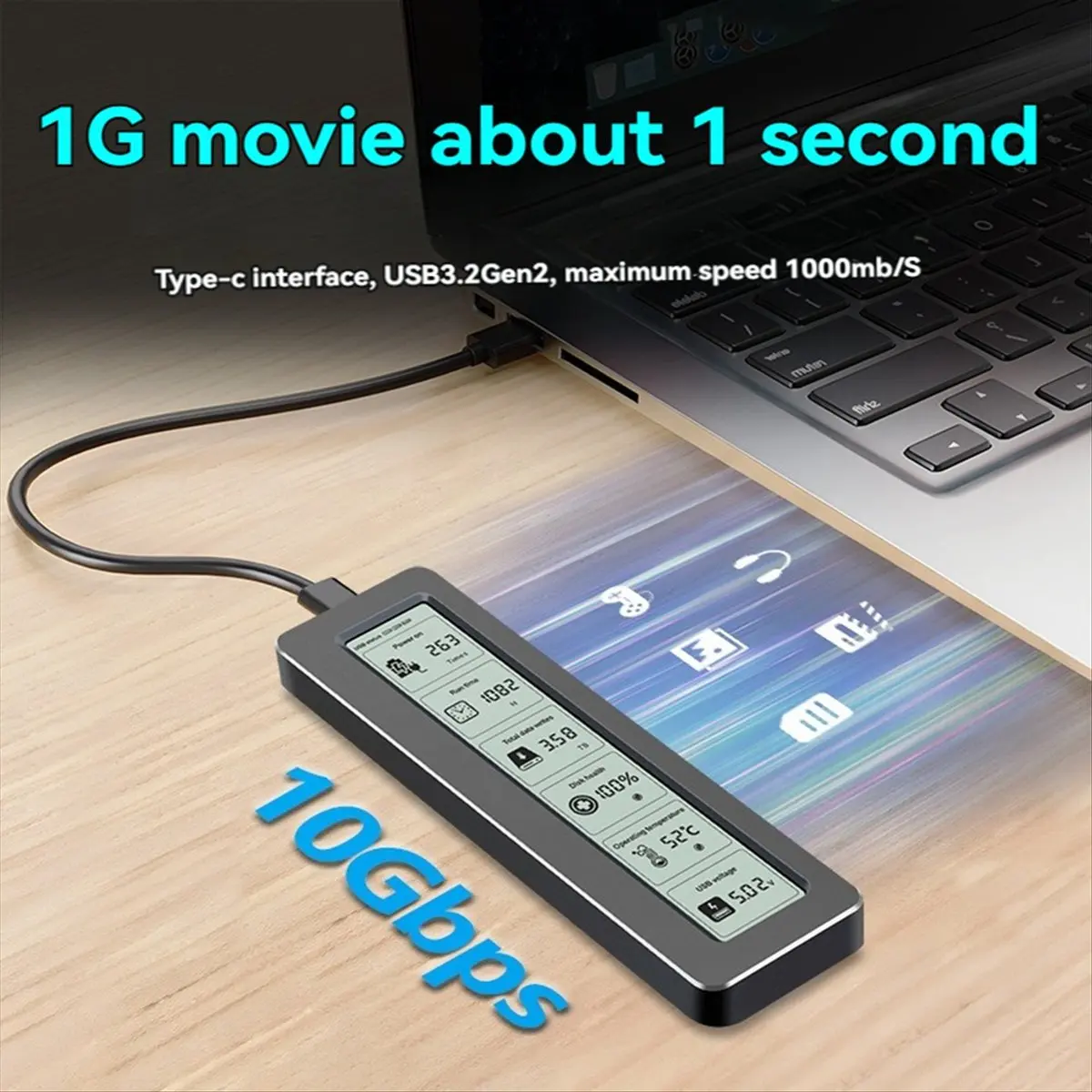 Фото (A65I) Корпус для M.2 NVMe SSD USB 3.2 Gen2 10Gbps PCIe с интеллектуальным мониторингом состояния, чехол для M.2 NVMe SSD №3