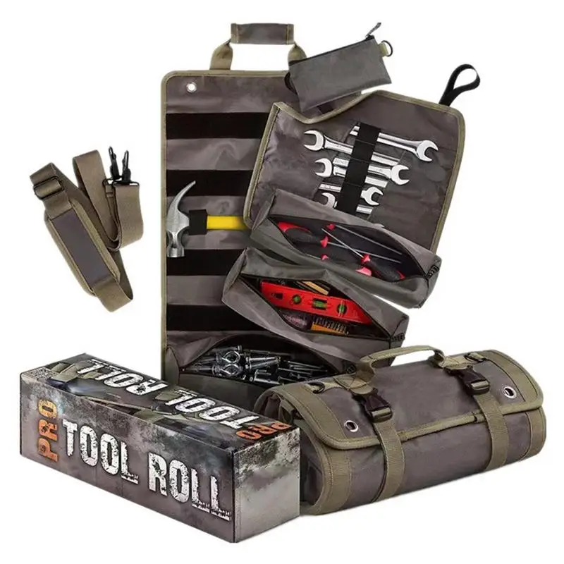 

Tool Storage Bag Roll Up Portable Bag Tool Organizer Wear-Resistant Heavy Duty Fabric Motorcycle Carpenter Hobbyist