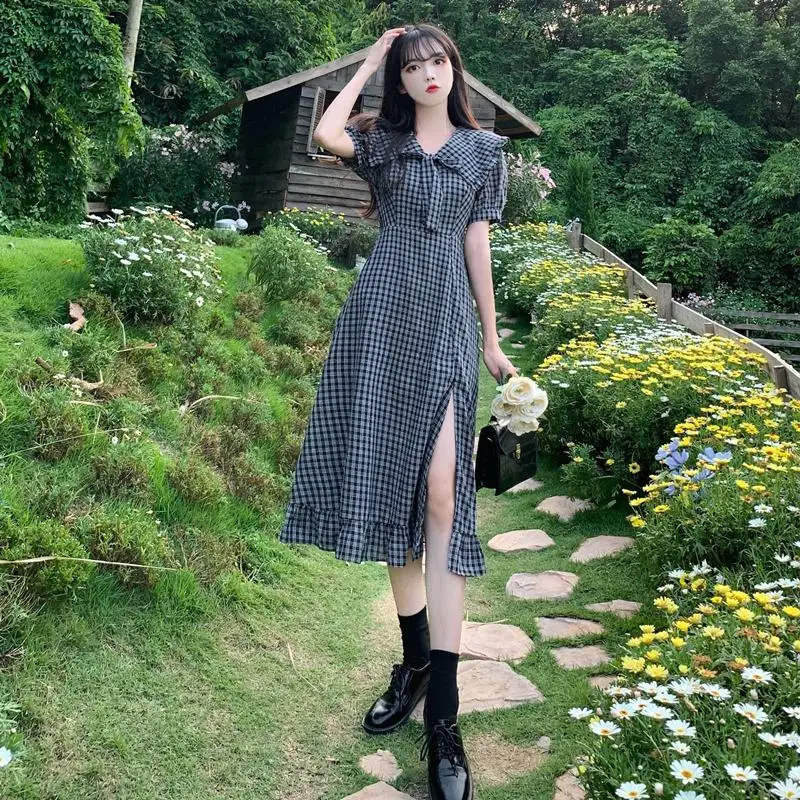 Милое клетчатое платье Dolly с воротником Питер Пэн новинка женское летнее