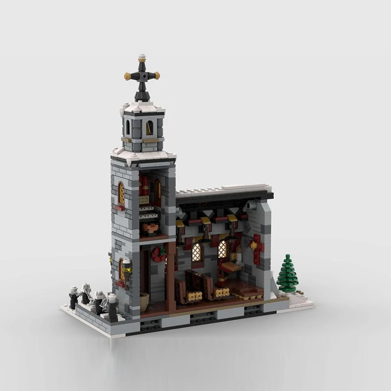 Модель City Street View MOC, строительные кирпичи, маленькая зимняя церковь, модульные технологии, подарки, праздник, сборка, детские игрушки, костюм (art.: 3920cb7d446ef) - 3920cb7d446ef