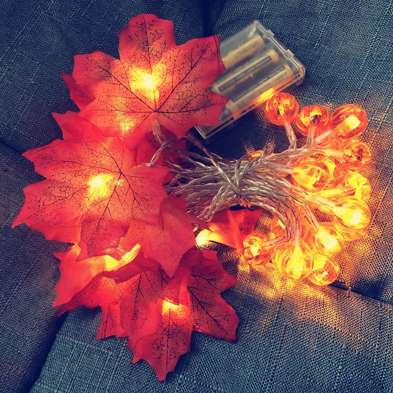 1.5M 10LED String Lights Thanksgiving Christmas Halloween Decoration for Home Artificial Autumn Maple Leaves Fall Garland Lamp |