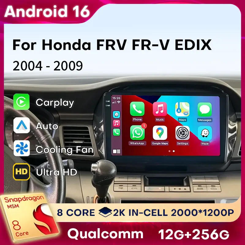 Фото Автомагнитола Android 16 Carplay для Honda FRV FR-V EDIX 2004-2009, мультимедийный плеер, камера 360°, головное устройство, 4G+5G Wi-Fi, навигация №1