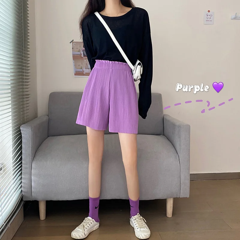 Summer Wide Leg Shorts Women Large Size Casual Solid Short Loose Elastic Waist Female Short Pants Korean Fashion Shorts