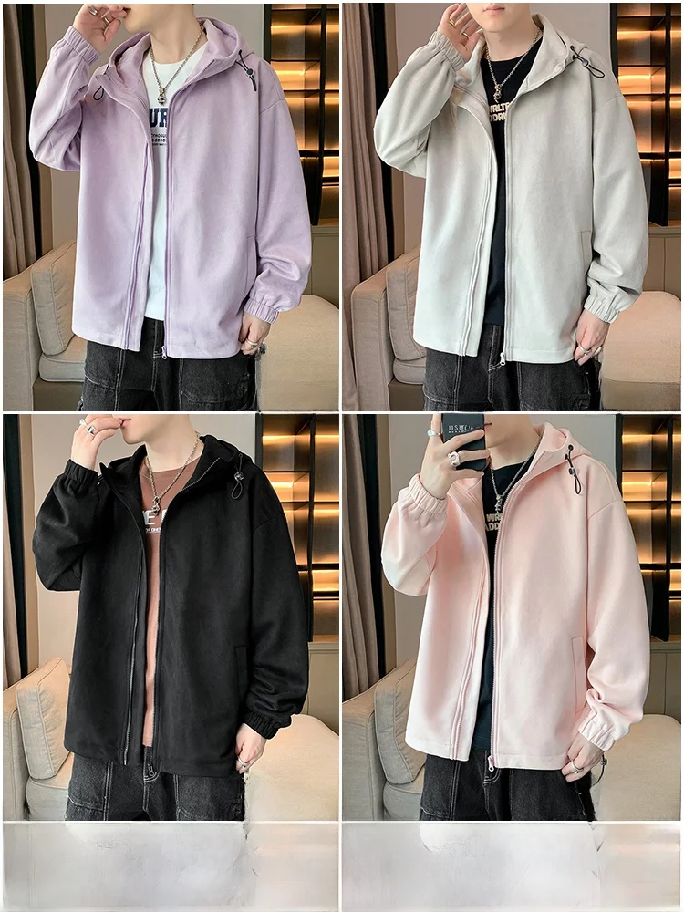 Outerwear Men's Spring and Autumn Korean Fashion Jacket Top Pu Handsome Casual All-matching Hoodie Brand Chopsticks T...
