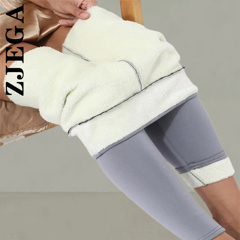 

Женские теплые зимние Бархатные леггинсы Zjega, сексуальные черные леггинсы с высокой талией, плотные брюки из овечьей шерсти