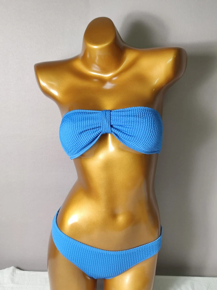 Однотонный синий купальный костюм для женщин бикини купальник с низкой талией