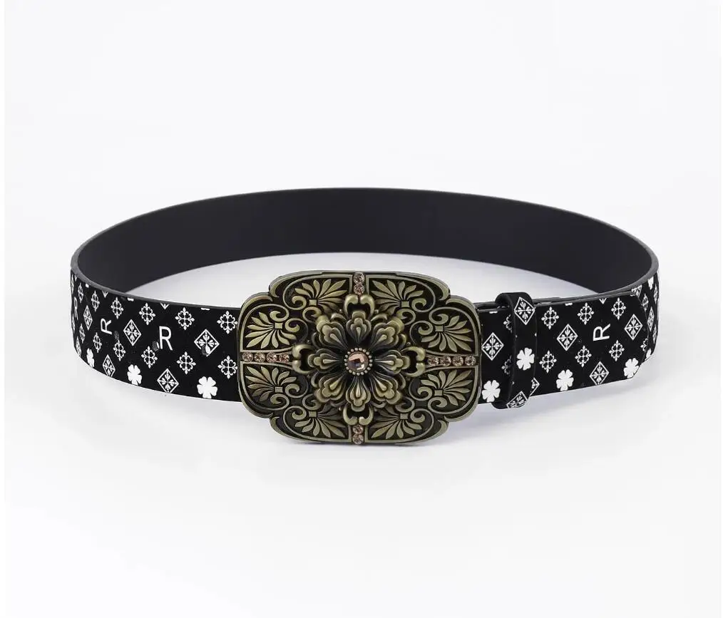 Fashion Printed Strap with Geometric Buckle with Floral Belts for Men