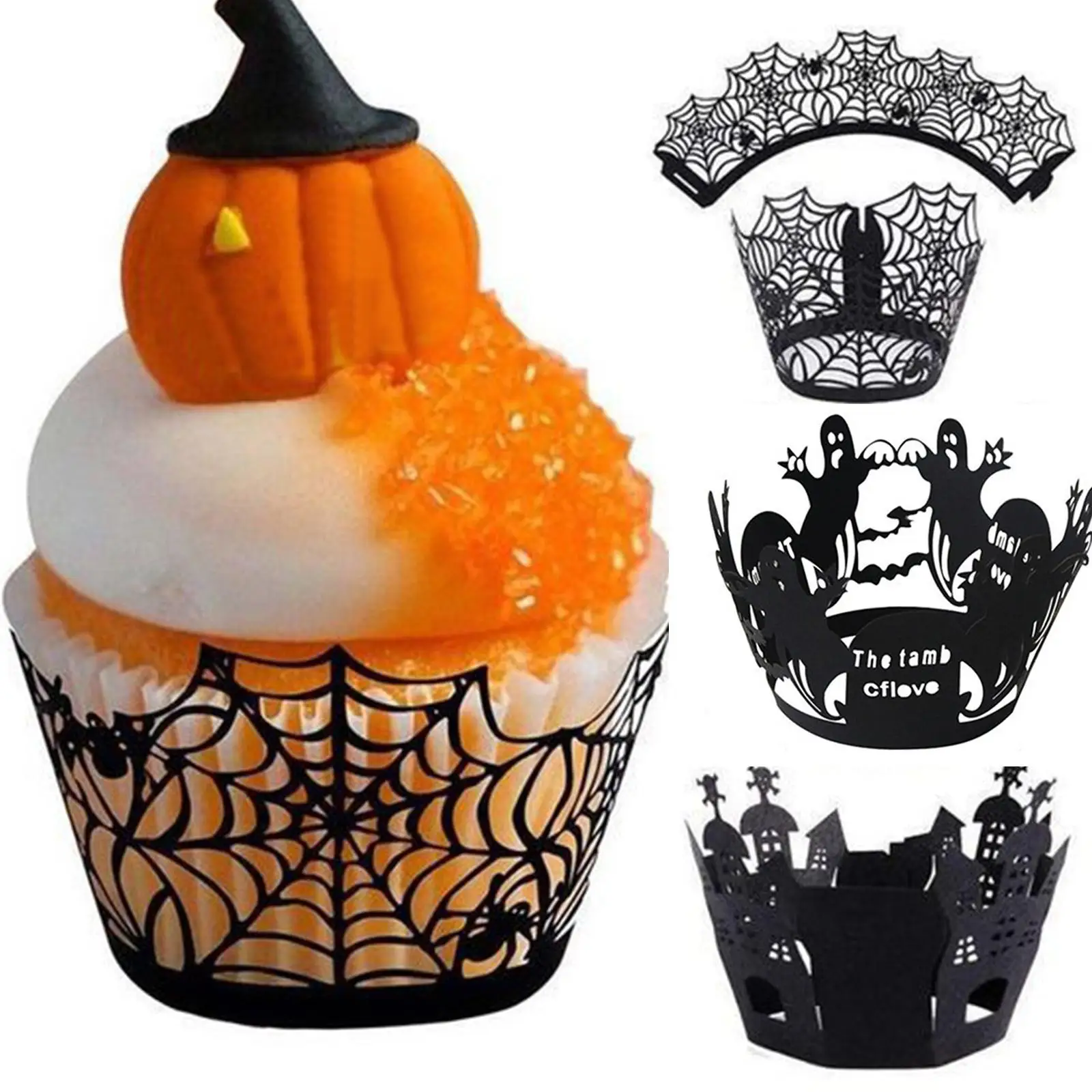 

12 шт./компл. Хэллоуин, обертка для капкейков, кружка для выпечки, бумажная обертка для торта, ведьма, паук, паутина, замок, украшение для Хэлло...