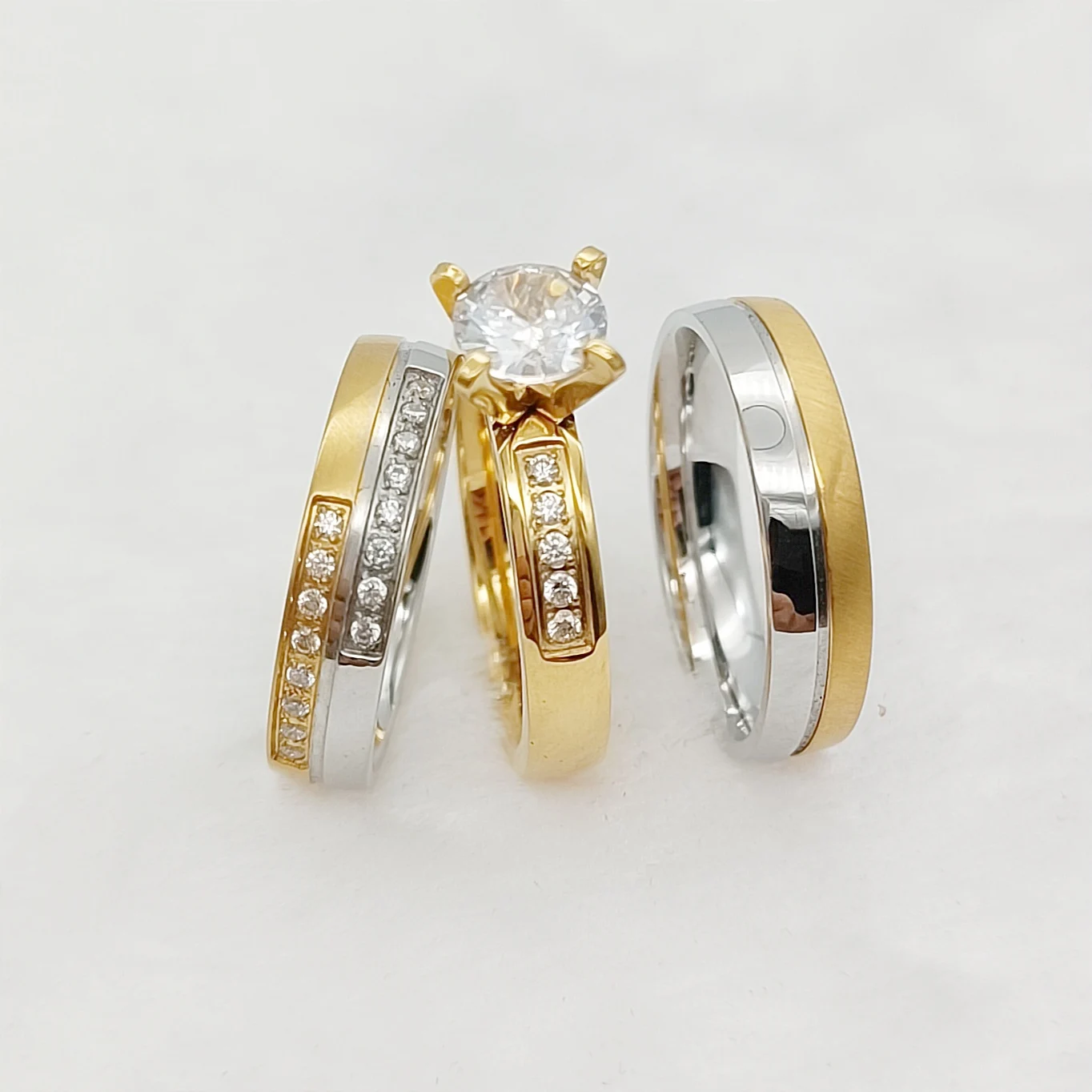 

Bride and Groom 3pcs Promise Wedding Bands Engagement Rings Sets 18k Gold Plated Jewery Ring