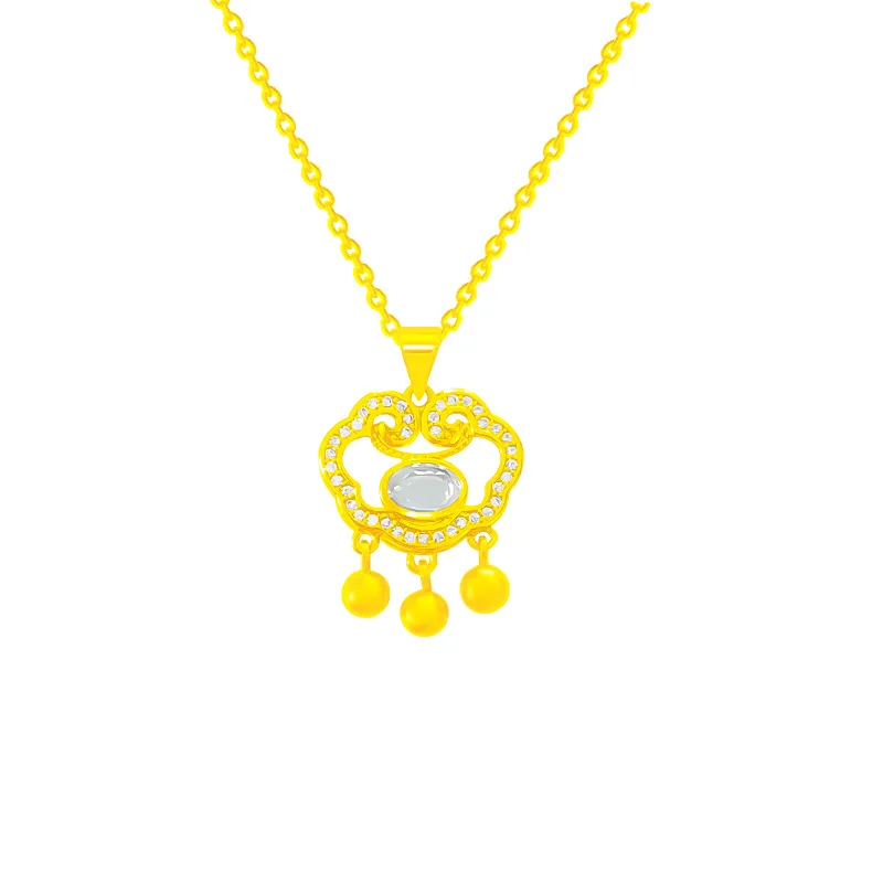 

Chinese Style Ruyi Safety Lock Zircon Chain Pendant Necklace Nimble Lucky Love Heart Mother's Day Woman Wedding Blessing Jewelry