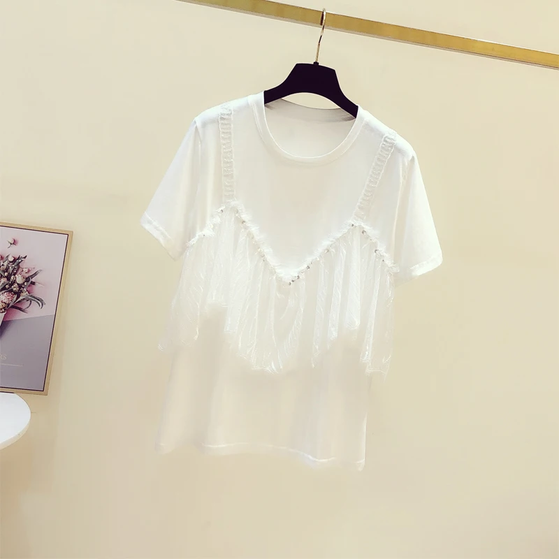 

Lace ruffled T-shirt women 2021 summer new loose top one