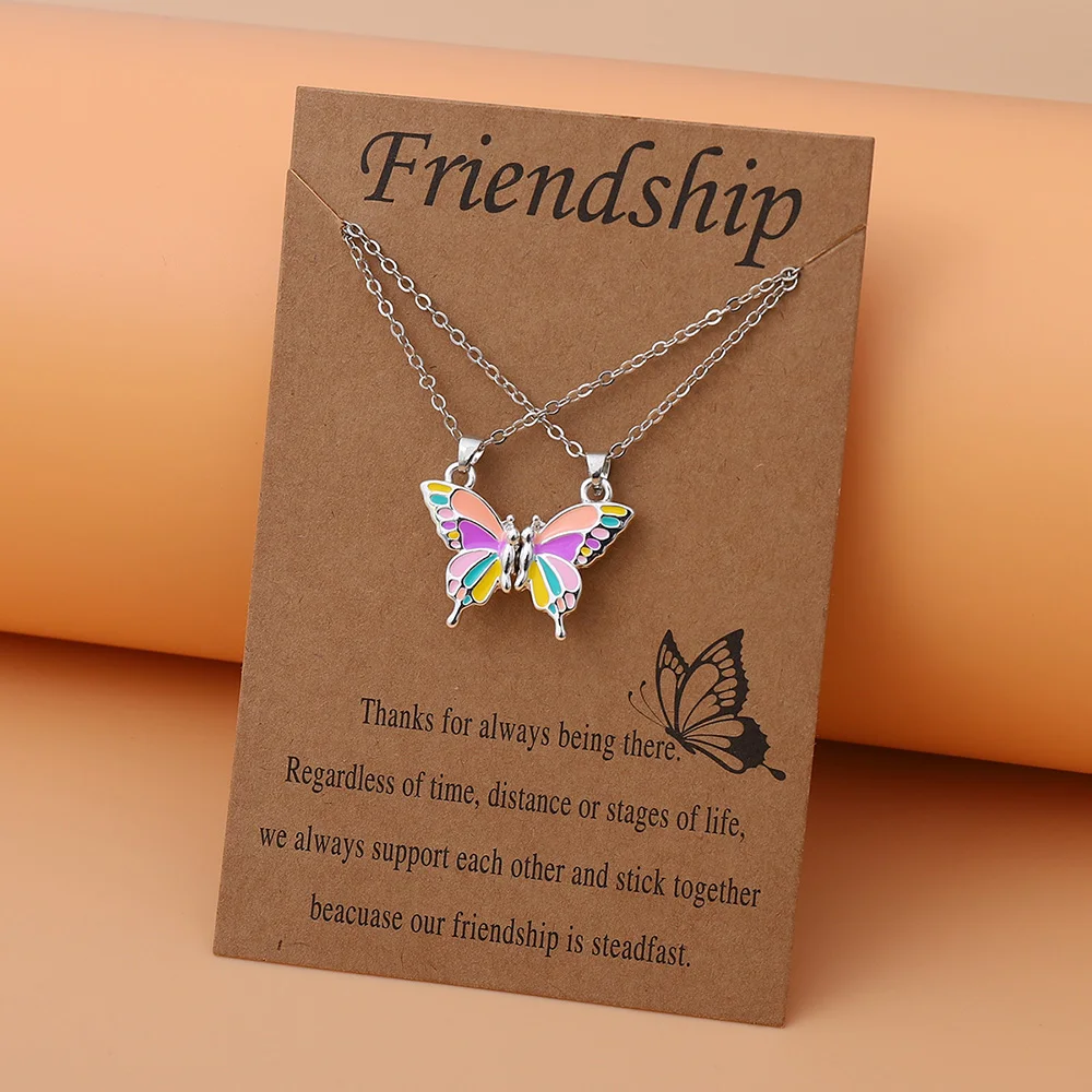 

2PCS Best Friend Butterfly Pendant Necklaces Friendship Necklace For 2 Girls Lover Couple Necklace Long Distance Birthday Gifts