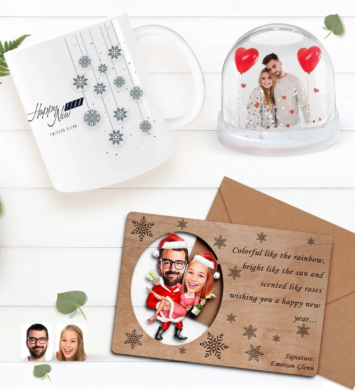 

Персонализированная фотография снежный шар и новогодняя кружка и ретро Деревянная Рождественская открытка подарок