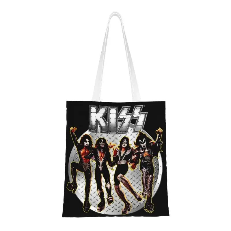 

Симпатичный принт хор рок тяжелая металлическая лента Kiss Tote сумка для покупок переработка холст на плечо