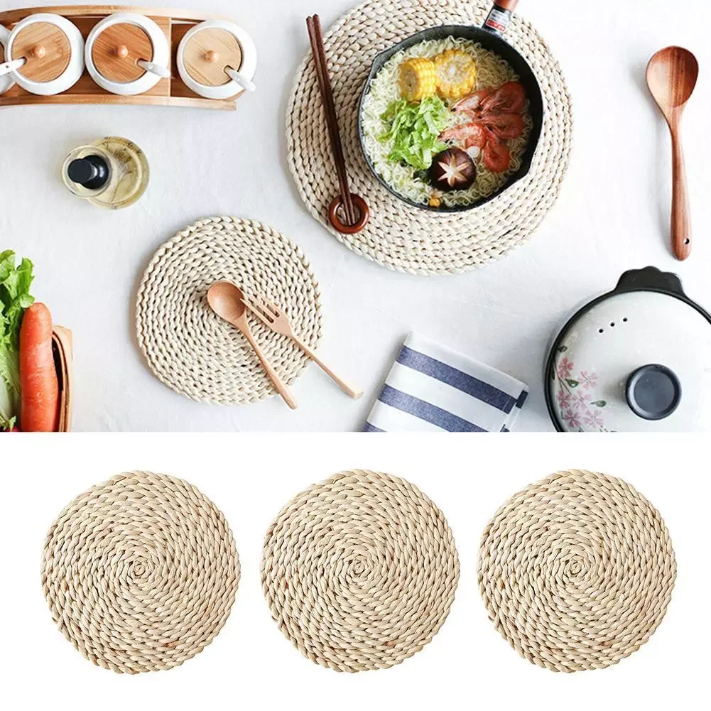 

Rattan woven Dining Table Mat Heat Insulation Pot Holder Round Coasters Coffee Drink Tea Cup Table Placemats Mug Coaster