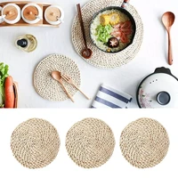rattan woven dining table mat heat insulation pot holder round coasters coffee drink tea cup table placemats mug coaster