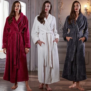 Imported Women Extra Long Thermal Jacquard Flannel Bathrobe Winter Warm Plus Size Zipper Bath Robe Pregnant D
