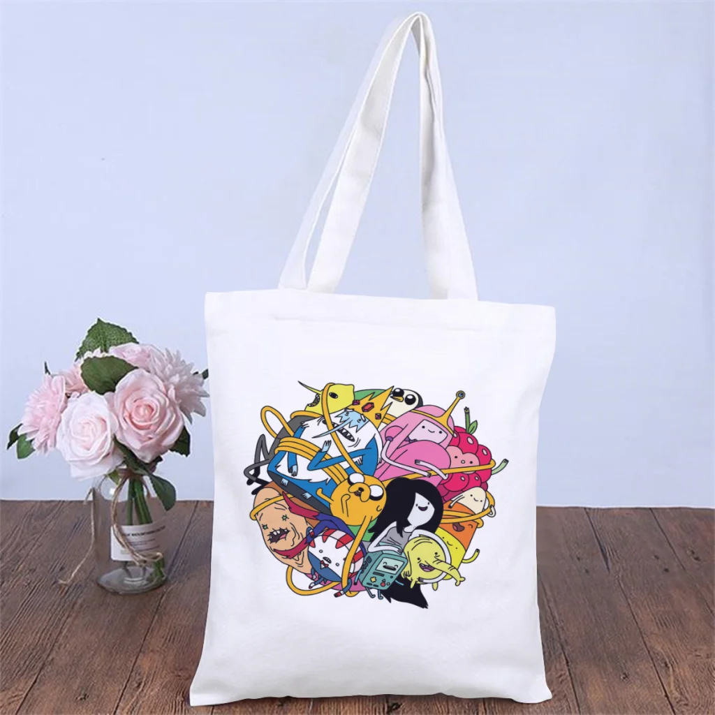 

Hug Like a BallHandbag Adventure Time Animated TV Series Shoulder Canvas Bags Unisex Pocket Shopper HandBag Capacity Tote Bag