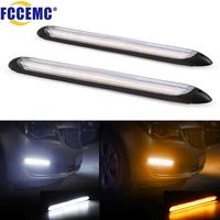 2pcs led car drl daytime running lights waterproof universal dc 12v auto headlight sequential turn signal yellow flow day light