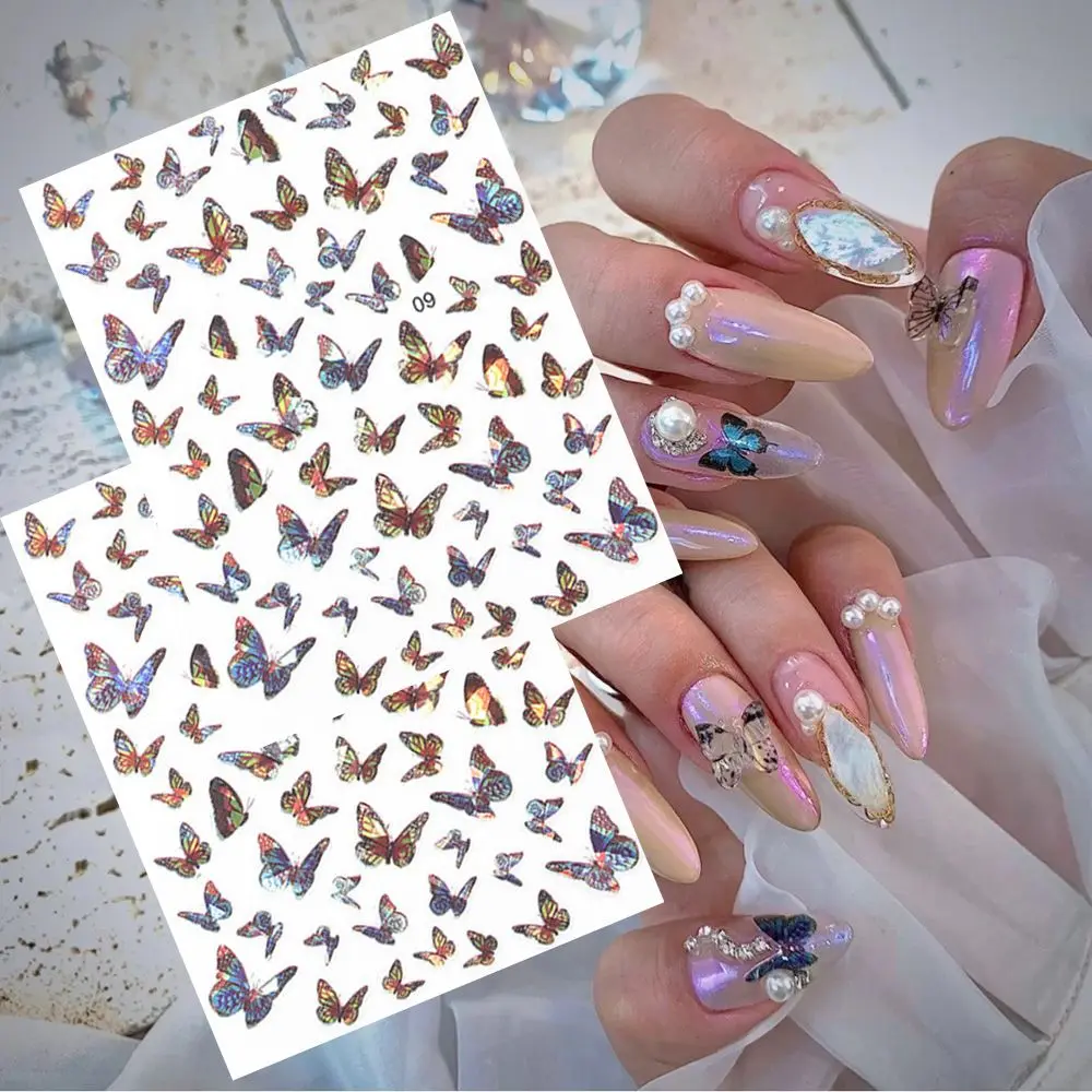 

Hot Manicure DIY Nail Decals Holographic Nail Stickers Adhesive 3D Butterfly