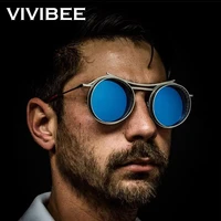 vivibee round steampunk blue mirrored sunglasses metal ciberpunk men designer luxury punk women sun glasses