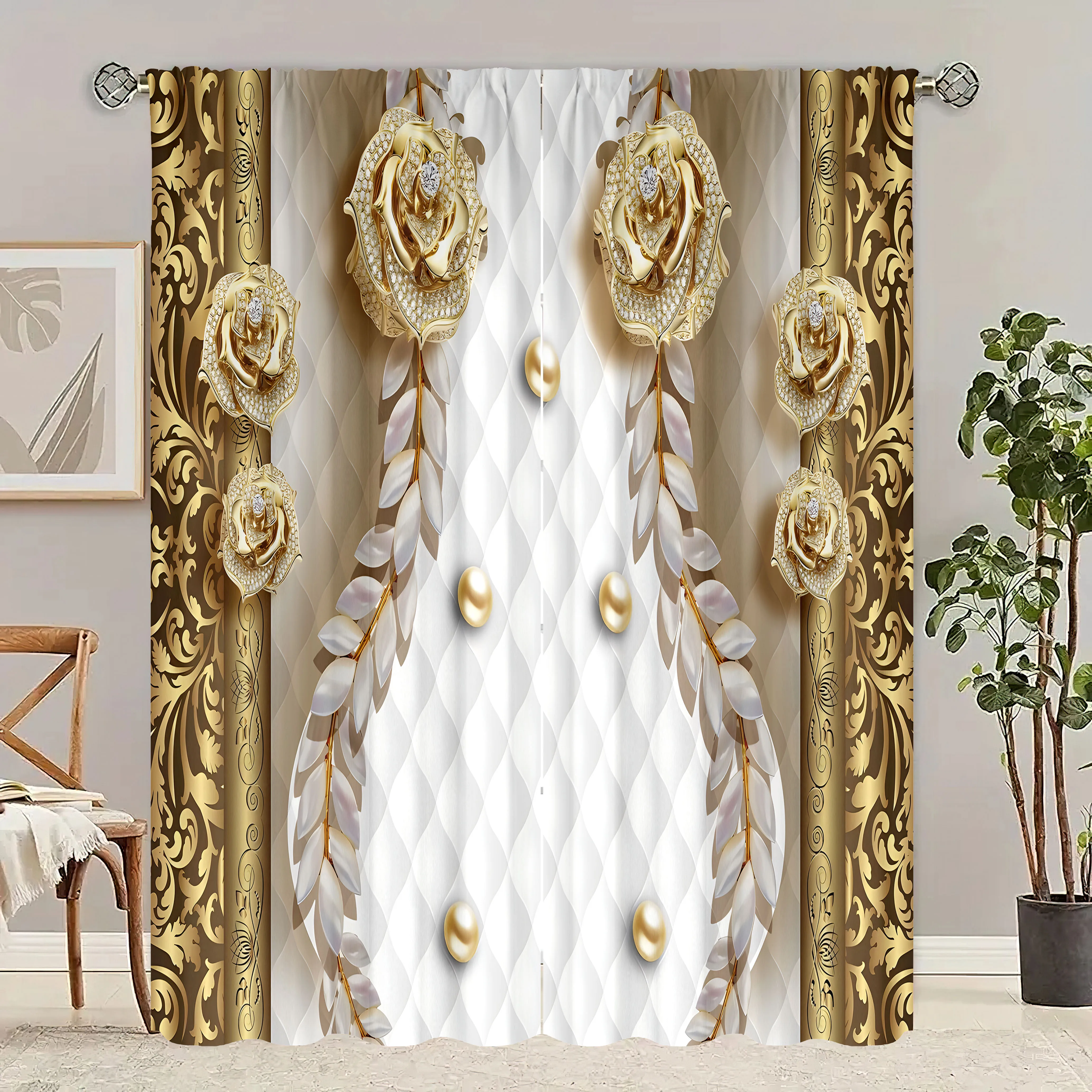 2 шт. винтажные золотые занавески с рисунком роз из полиэстера подходят для