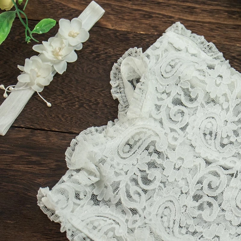 

2 Pcs Newborn Photography Props Lace Headband Romper Photo Outfit