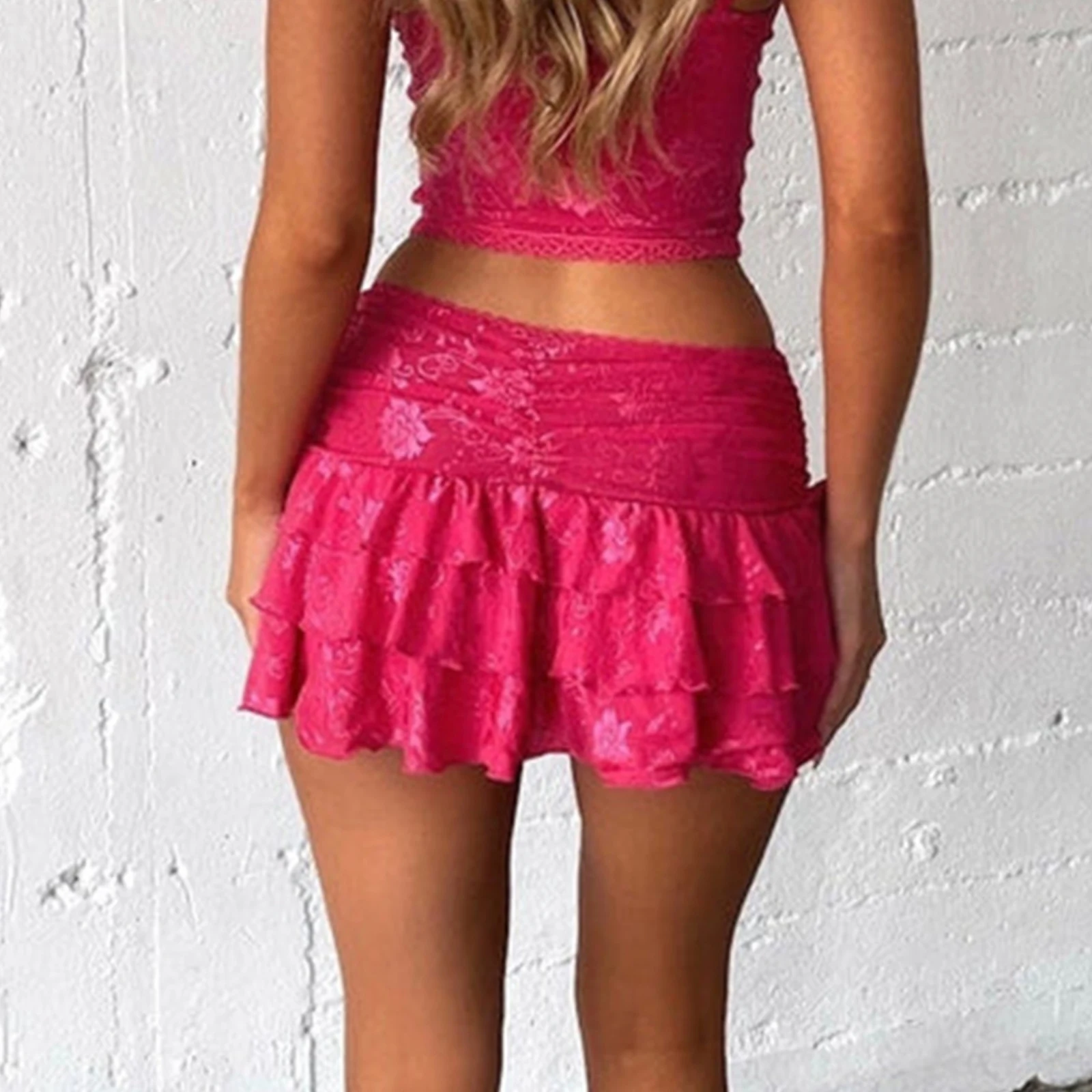 Кружевные мини-юбки с цветочным принтом летние женские многоуровневые короткие