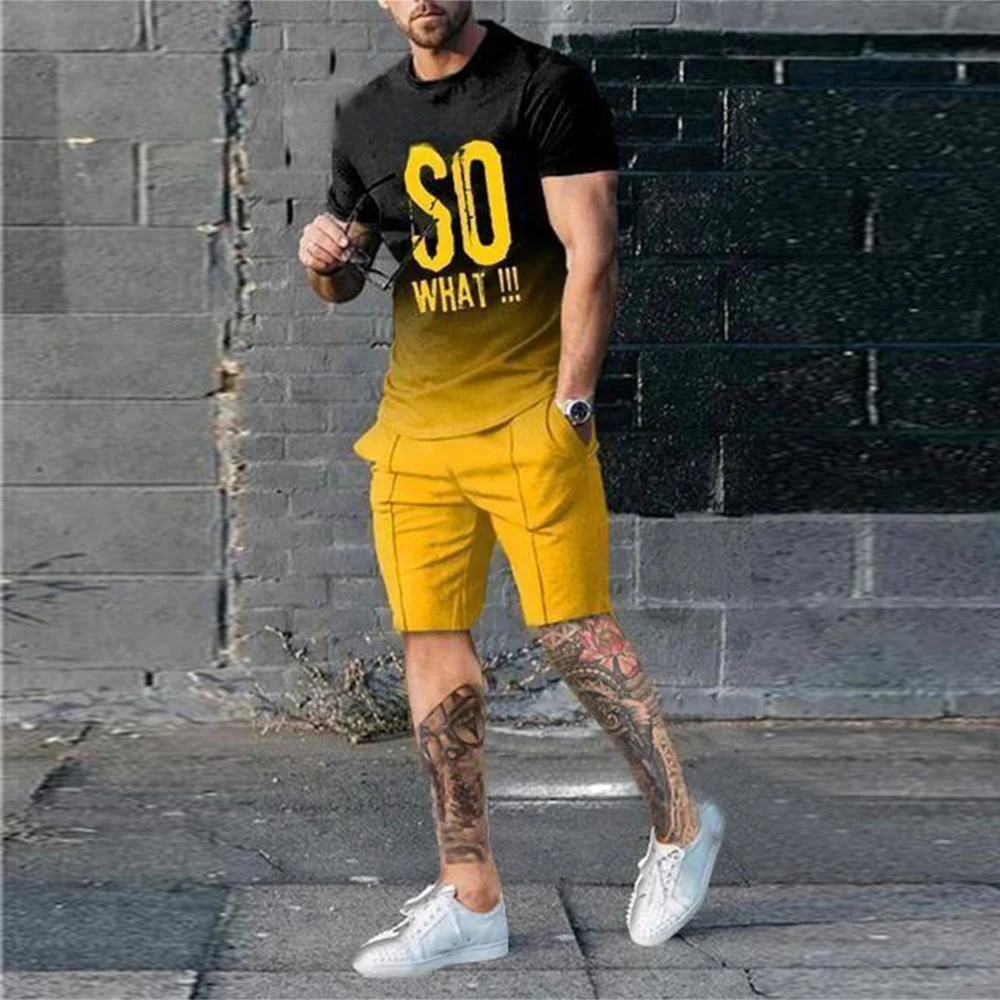 Fashion Men T-shirt Shorts Sportswear 2 Piece Set Summer 3D Print Men's Suit Oversized Streetwear Men's Clothing