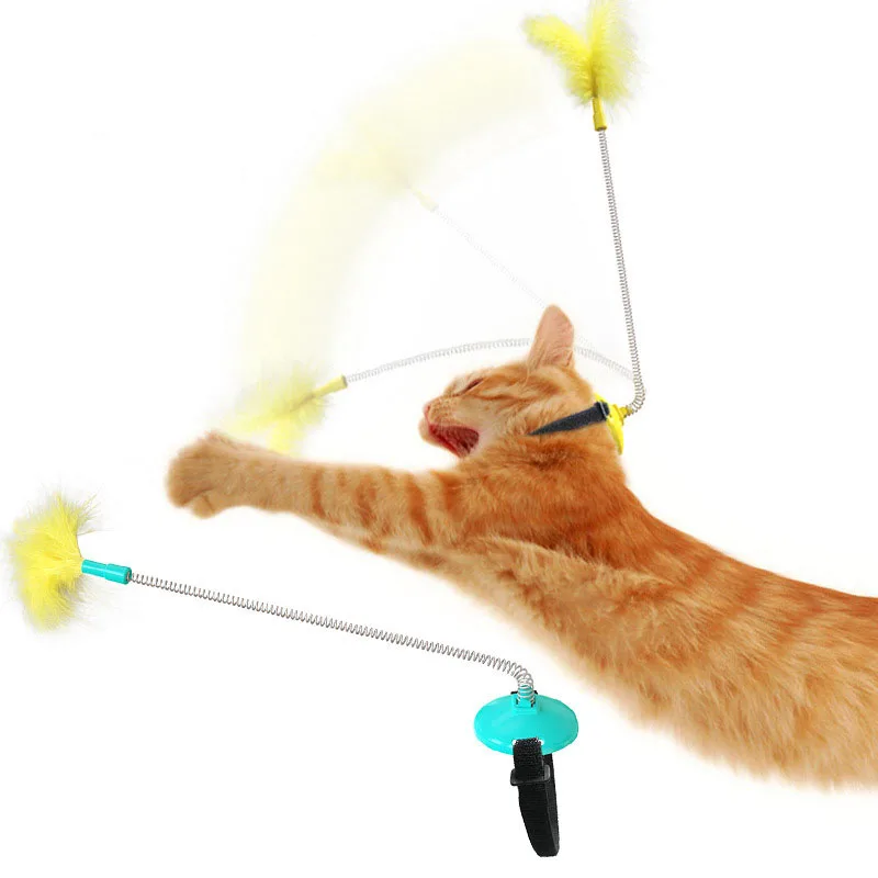 

Feather Teaser Stick Head-mounted Relieve Boredom Plastic Interactive Pet Collar Toy Cat Accessories игрушки для кошек