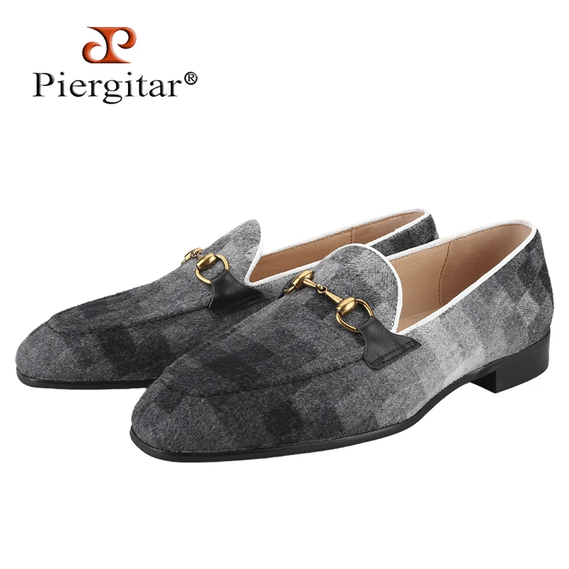 Piergitar/Новые двухцветные шерстяные бельгийские лоферы в клетку с градиентом и