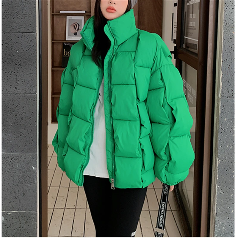 

Long Sleeve Personality Box Cotton Coat Women Autumn Winter New Sporting Style Casual Keep Warm Loose Quilted Jacket Female