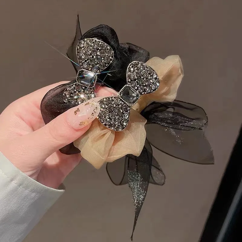 

New Rhinestone Bow Rubber Band Hair Rope Girls Fashion Shiny Crystal Hair Ties Ponytail Accessories for Women Scrunchie Styling